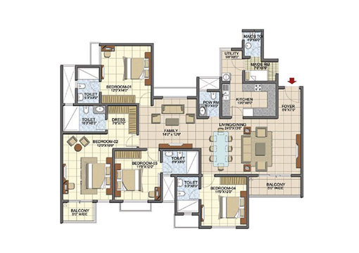 Tata One -floor-plan- 4BHK floor-plan